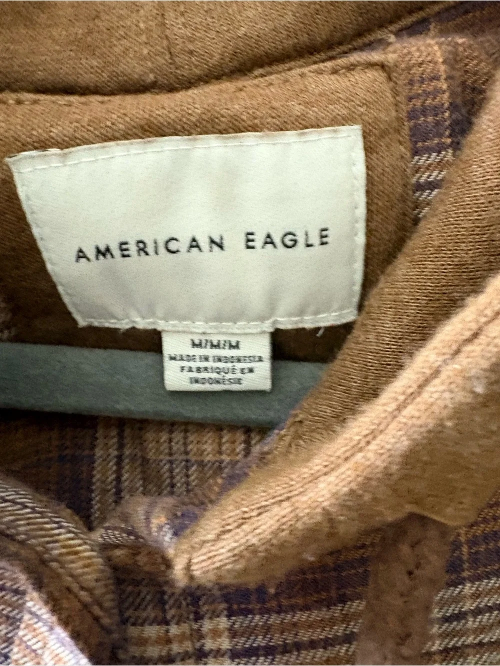 American Eagle Outfitters Brown Plaid Hooded Flannel Shirt